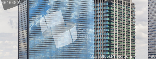 Image of Modern architecture. Modern steel and glass skyscrapers in Osaka.