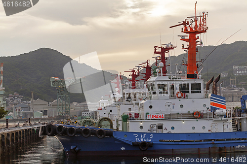 Image of Nagasaki, Japan - September 02, 2019: Dejima Wharf shopping and restaurant area with sea