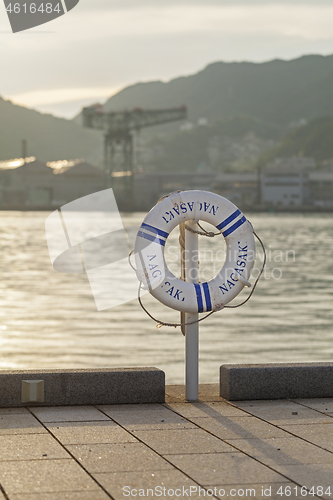 Image of Wharf in Nagasaki with giant cantilever crane on background