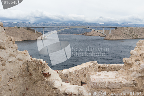 Image of Island of Pag old desert ruins and bridge panorama view, Dalmatia, Croatia