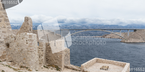 Image of Island of Pag old desert ruins and bridge panorama view, Dalmatia, Croatia