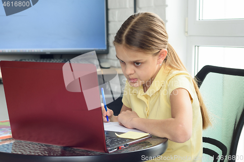 Image of The girl is engaged in additional tutoring online