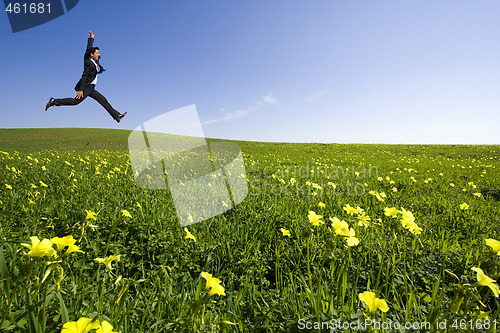 Image of Businessman jumping on the field