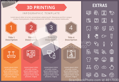 Image of 3D printing infographic template and elements.