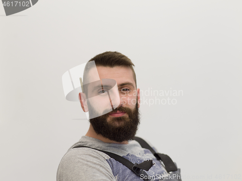 Image of portrait of bearded hipster handyman