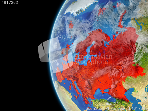 Image of Europe in red on globe