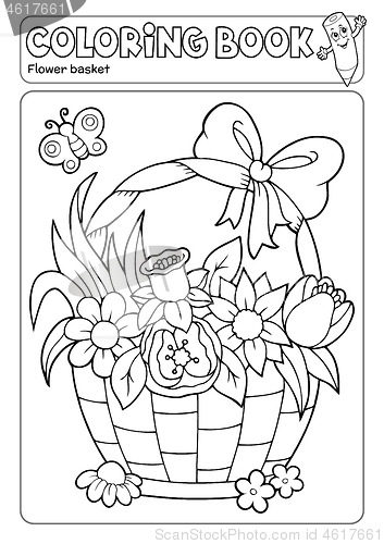 Image of Coloring book flower basket theme 2