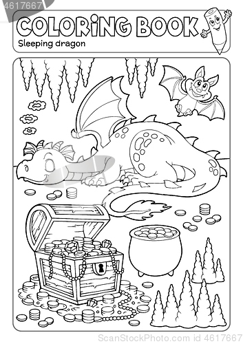 Image of Coloring book dragon and treasure chest