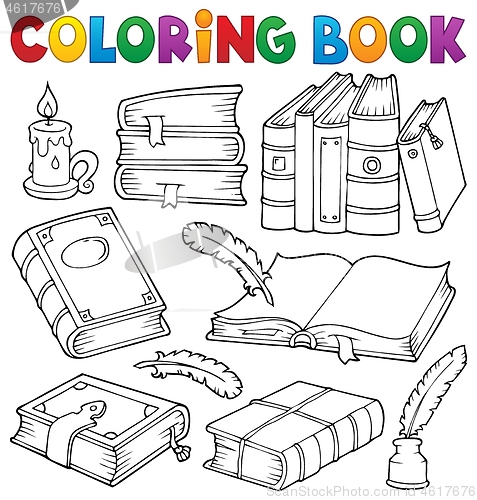 Image of Coloring book old books theme set 1