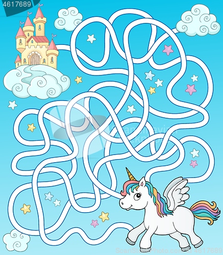 Image of Maze 35 with flying unicorn and castle