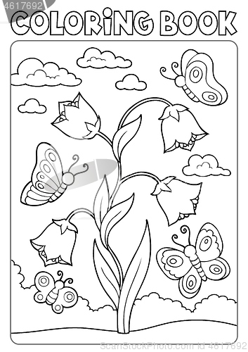 Image of Coloring book bellflower and butterflies