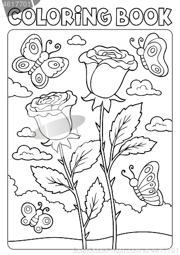 Image of Coloring book roses and butterflies