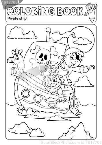 Image of Coloring book pirate boat theme 2