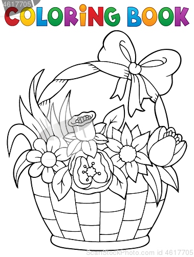Image of Coloring book flower basket theme 1