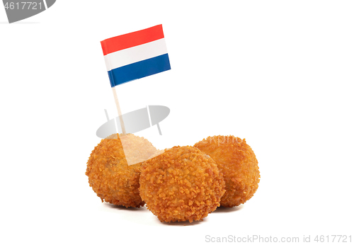 Image of Dutch traditional snack bitterbal with a dutch flag
