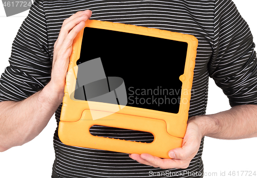 Image of Tablet in a bright cover, designed for children