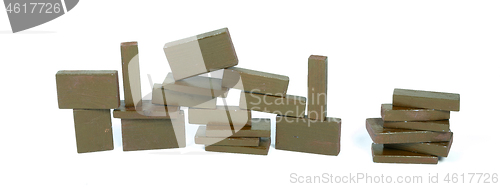 Image of Vintage green building blocks isolated on white