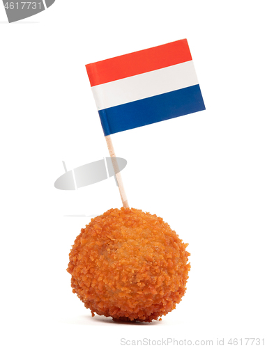 Image of Single dutch traditional snack bitterbal with a dutch flag