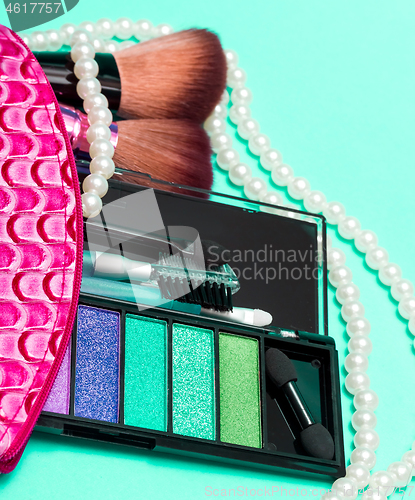 Image of Makeup Kit Indicates Beauty Products And Applicator 