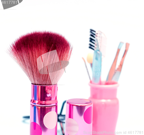 Image of Soft Makeup Brush Shows Beauty Products And Applicator 