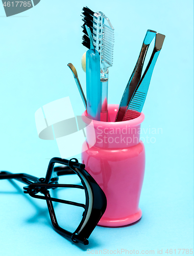 Image of Cosmetic Makeup Tools Shows Beauty Product And Cosmetics 
