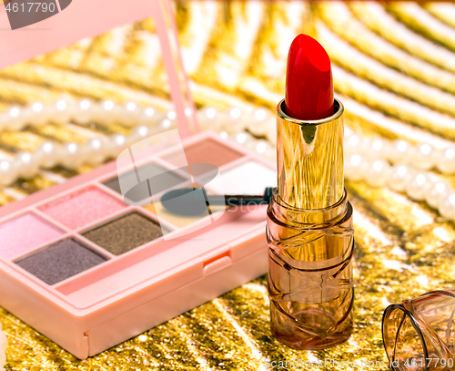 Image of Makeup Red Lipstick Represents Beauty Products And Face 