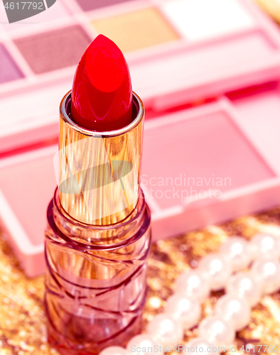 Image of Cosmetic Red Lipstick Indicates Make Up And Cosmetology 