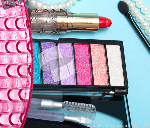 Image of Makeup Kit Shows Eye Shadow And Cosmetology 