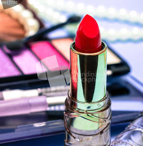 Image of Red Lipstick Represents Beauty Product And Face 