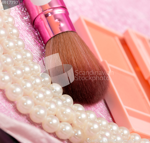 Image of Makeup Brush Represents Beauty Products And Eyes 