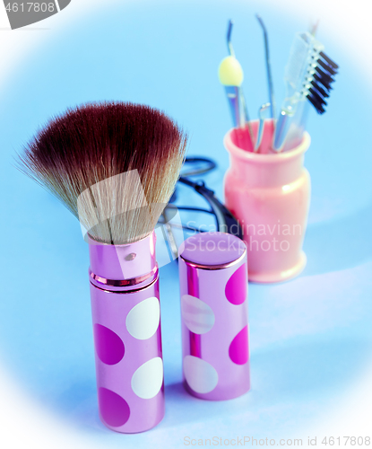 Image of Foundation Makeup Brush Shows Beauty Products And Applicators 