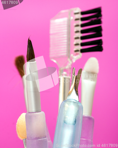 Image of Different Makeup Brushes Indicates Beauty Products And Cosmetic 