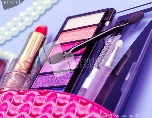 Image of Makeup Kit Indicates Beauty Products And Brushes 