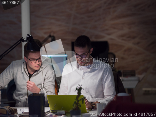 Image of designers in the night startup office