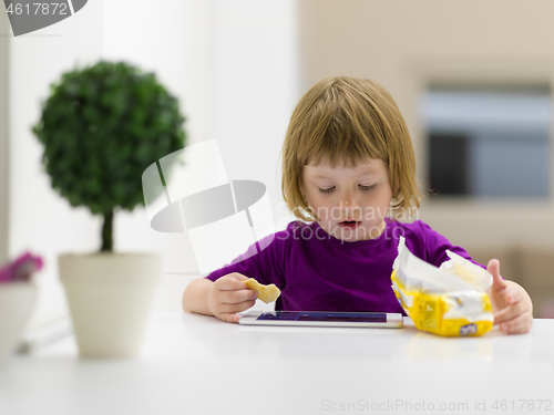 Image of little girl playing games on tablet computer