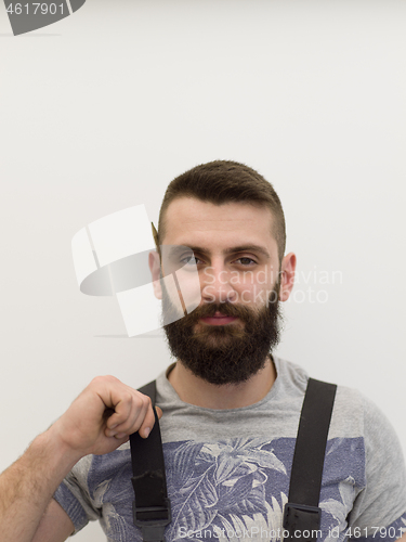 Image of portrait of bearded hipster handyman