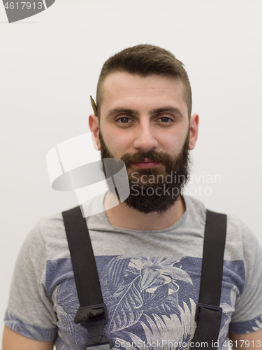 Image of portrait of bearded hipster handyman