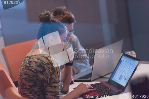 Image of startup Businesswomen Working With laptop in creative office