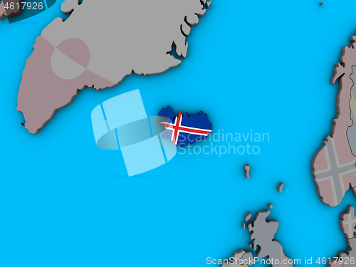 Image of Iceland with flag on 3D map