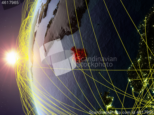 Image of Iceland from space with network