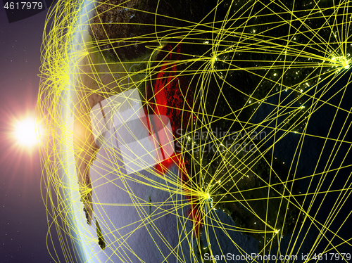 Image of Myanmar from space with network