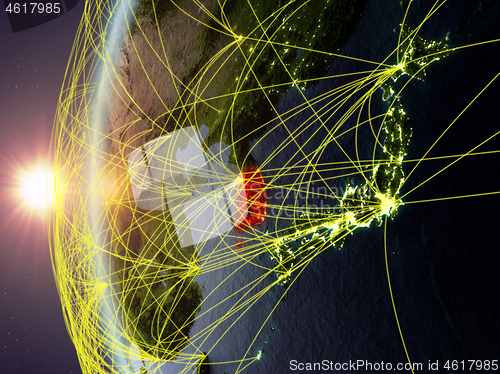 Image of South Korea from space with network