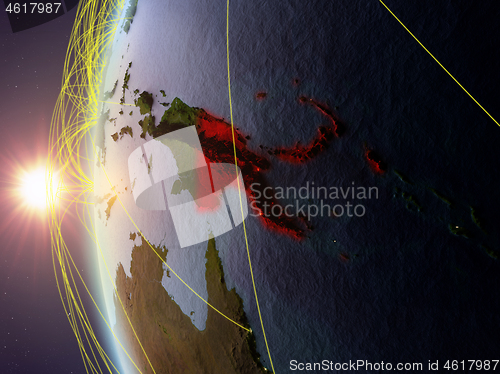 Image of Papua New Guinea from space with network