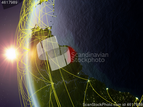 Image of French Guiana from space with network