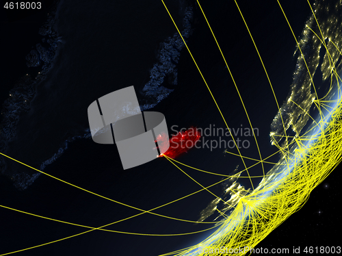 Image of Iceland on dark Earth with network