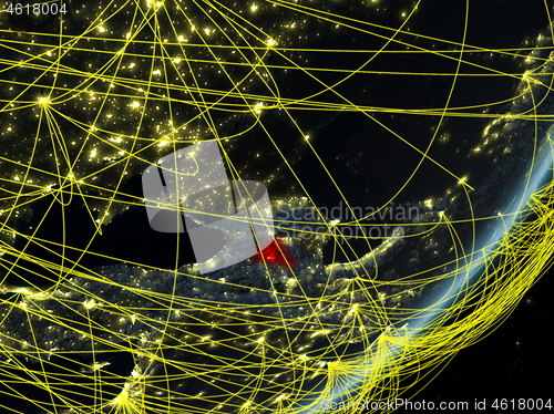 Image of Armenia on dark Earth with network