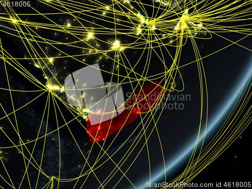 Image of Yemen on dark Earth with network