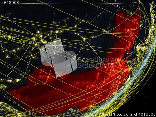 Image of China on dark Earth with network