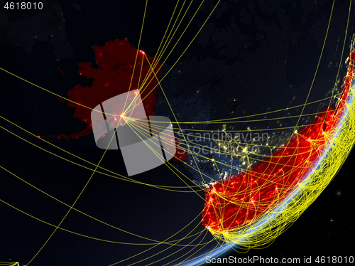 Image of USA on dark Earth with network
