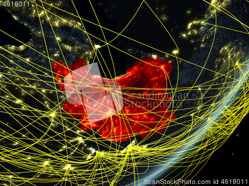 Image of Iran on dark Earth with network